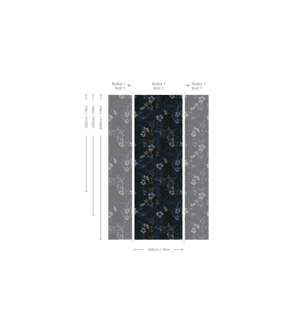 Wallcolors Botanical Experience Darkness Navy Blue - mural z motywem kwiatów na granatowym tle