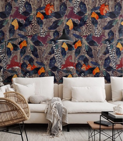 Wallcolors Botanical Experience Fox and deer - mural z motywem saren i lisów pośród liści