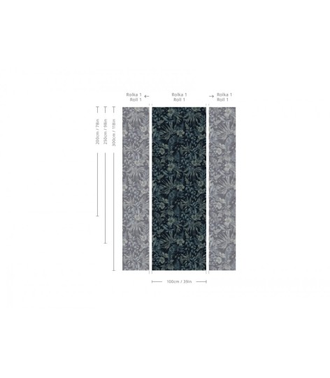 Wallcolors Botanical Experience Darkness Grey - mural z motywem kwiatów i liści na granatowym tle