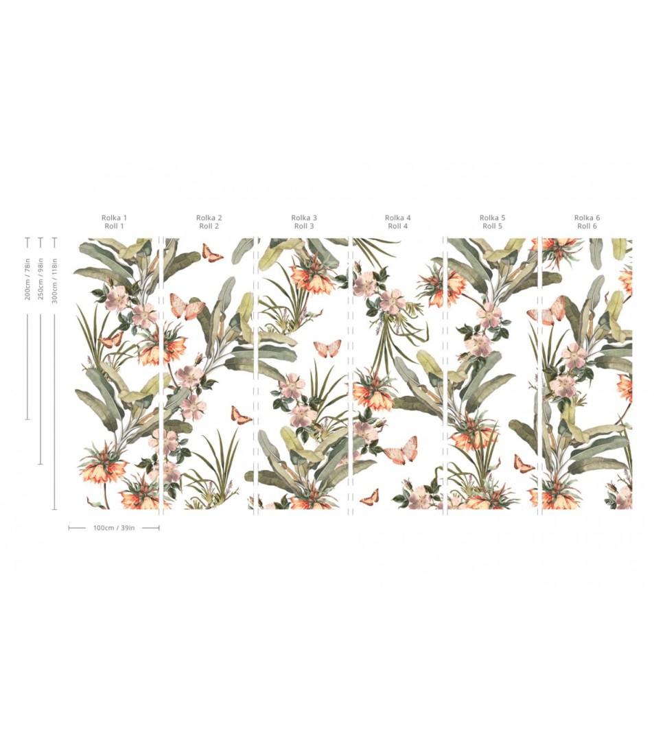 Wallcolors Floral Majesty Paradise - mural z motywem tropikalnych kwiatów i  motyli na jasnym tle