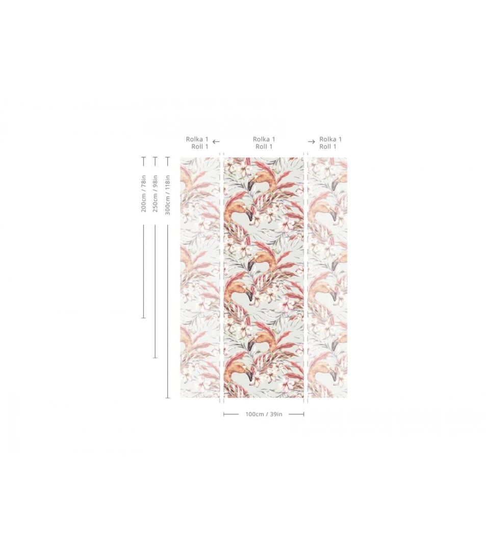 Wallcolors Tropical Intense Pastel Flamingo - mural z motywem flamingów i kwiatów