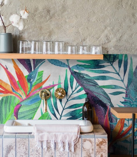 Wallcolors Tropical Intense Colorful Leaves - mural z motywem ręcznie malowanych liści