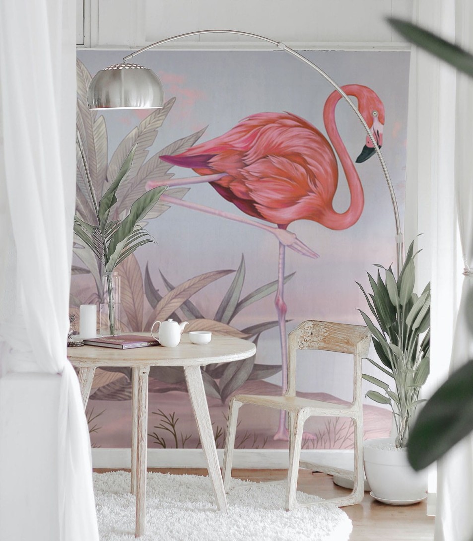 Wallcolors Tropical Intense Crimson Flamingo Pink - tropikalny mural z motywem flamingów