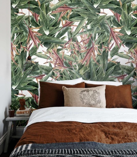 Wallcolors Tropical Intense Leaves Pattern - tropikalny mural z motywem liści na białym tle