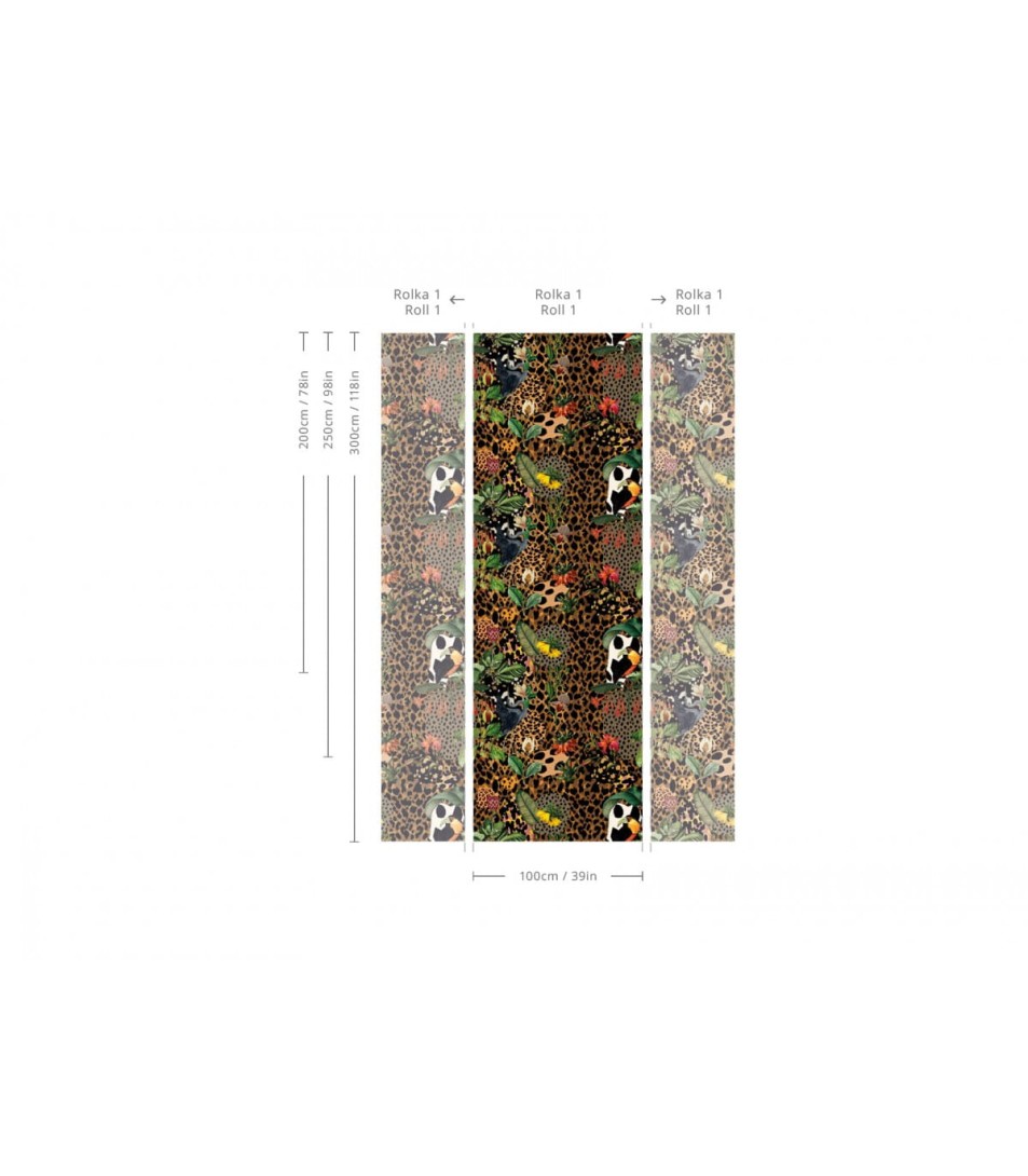 Wallcolors Essential Wild Toucans - tropikalny mural z motywem kwiatów i ptaków na cętkowanym tle