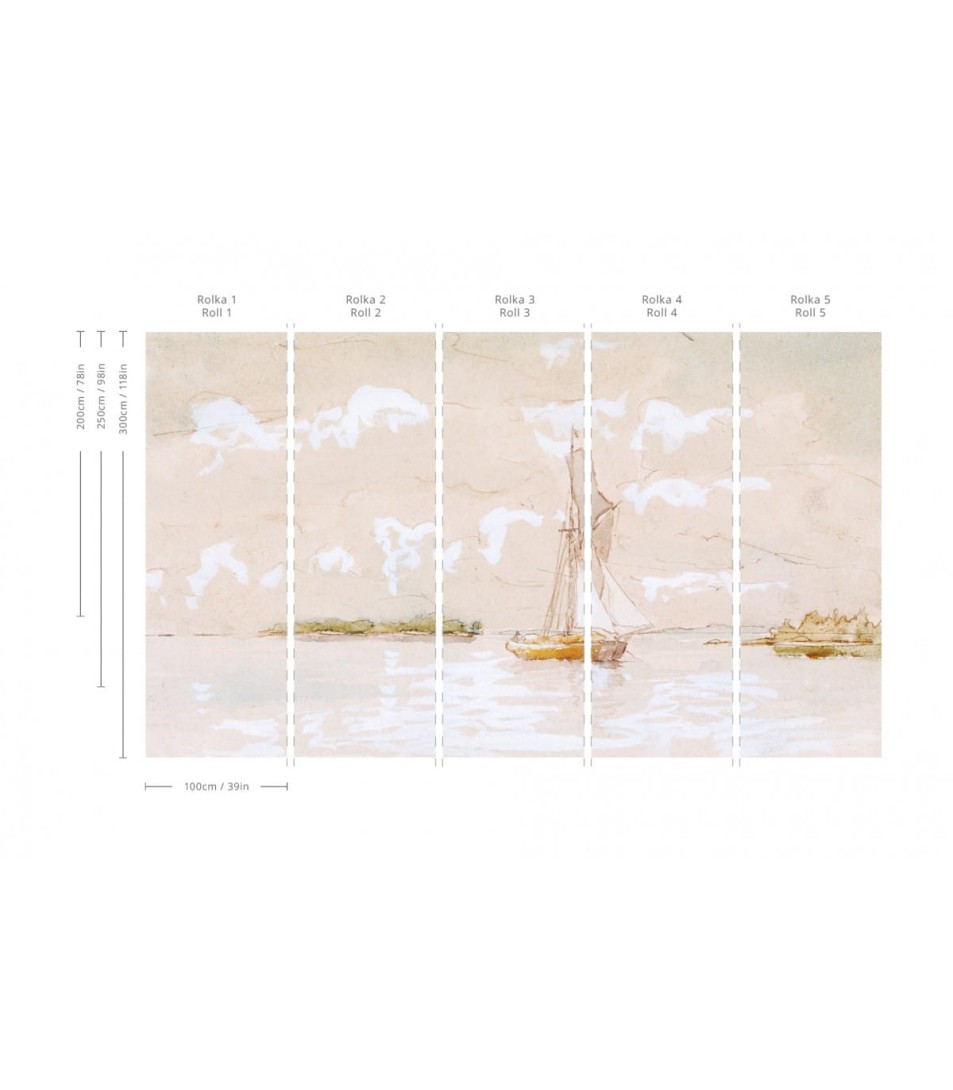 Wallcolors Essential Lake - mural z motywem żaglówki na starej ścianie
