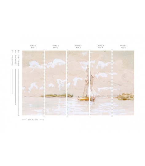 Wallcolors Essential Lake - mural z motywem żaglówki na starej ścianie
