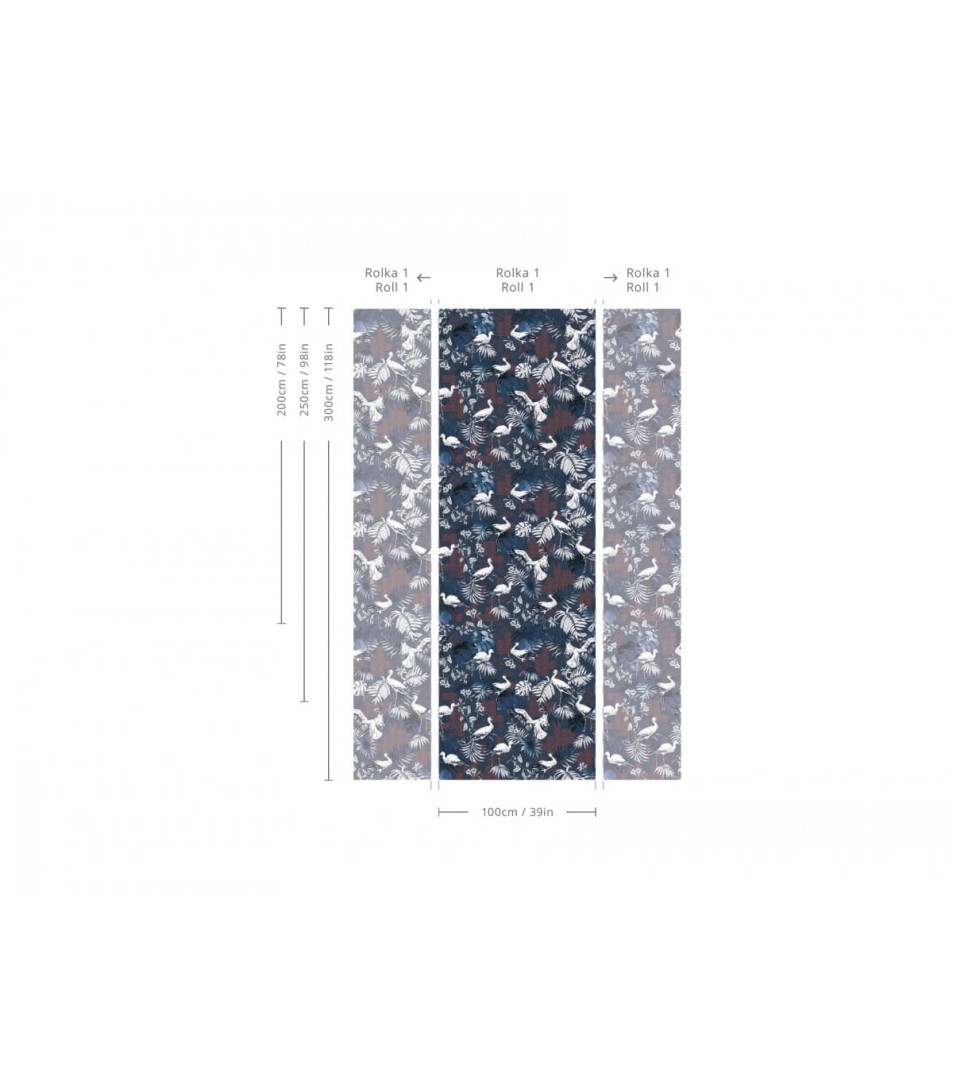 Wallcolors Essential Storks Blue - mural z motywem ornamentalnych zdobień