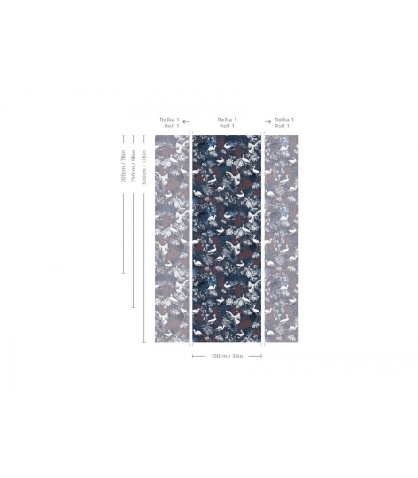 Wallcolors Essential Storks Blue - mural z motywem ornamentalnych zdobień