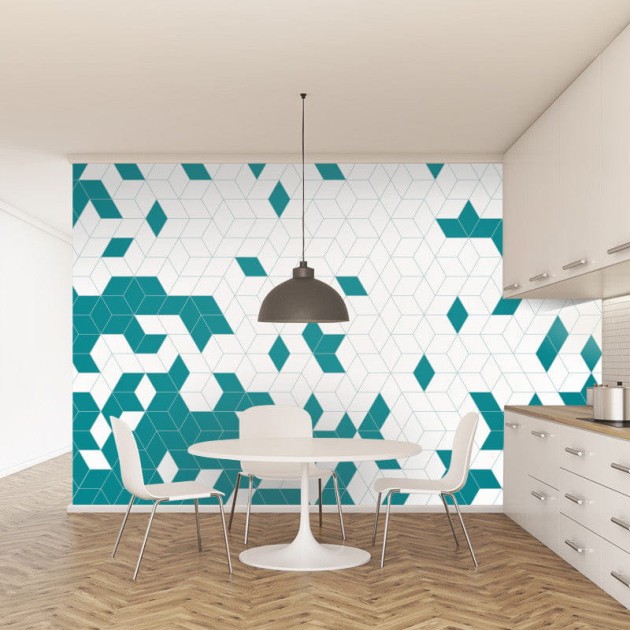 Wall Art Originals Shapes Fusion Teal - mural z motywem sześcianów