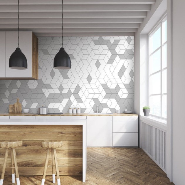 Wall Art Originals Shapes Fusion Light Grey - mural z motywem sześcianów