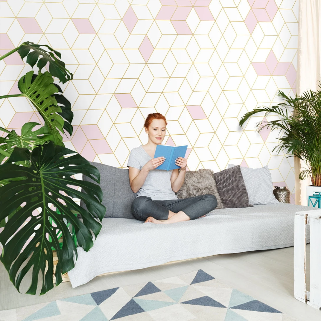 Wall Art Originals Shapes Fusion Pink&Gold - mural z motywem sześcianów