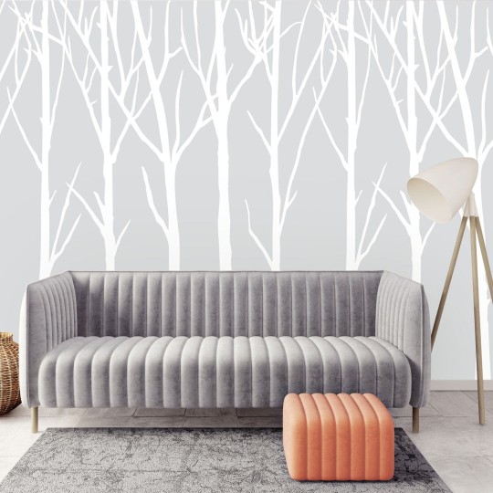 Wall Art Originals Bare Trees jasnoszare tło - mural z motywem drzew