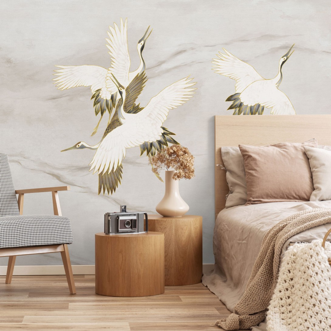 Wall Art Originals Ivory Tsuru - mural z motywem żurawi