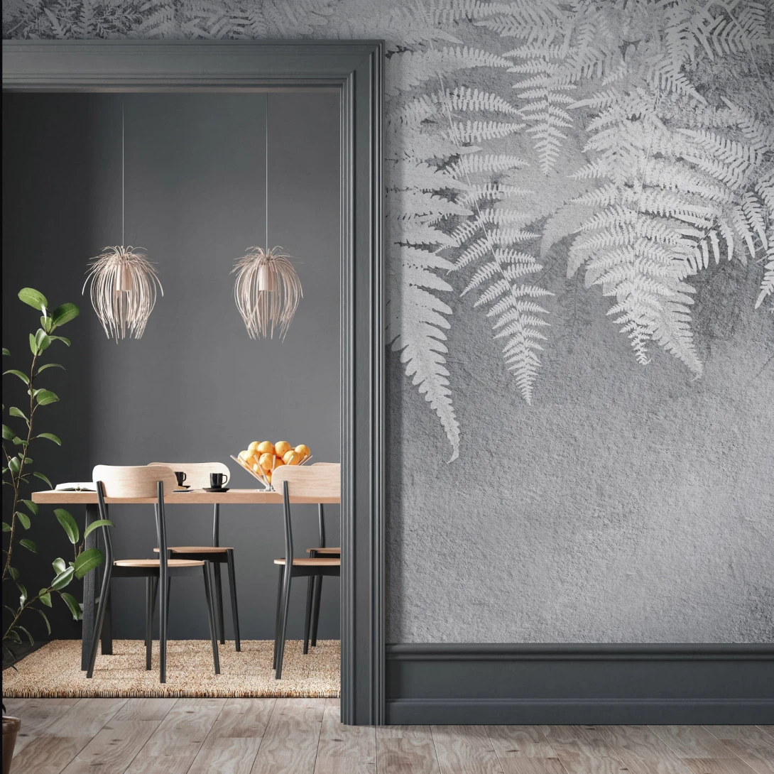 Wall Art Originals Lacerta - mural z motywem liści paproci na betonowym tle