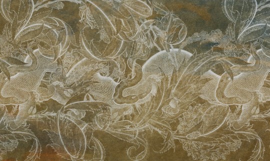 Wall Art Originals Draco - mural z motywem białych smoków na żółto-niebieskim tle