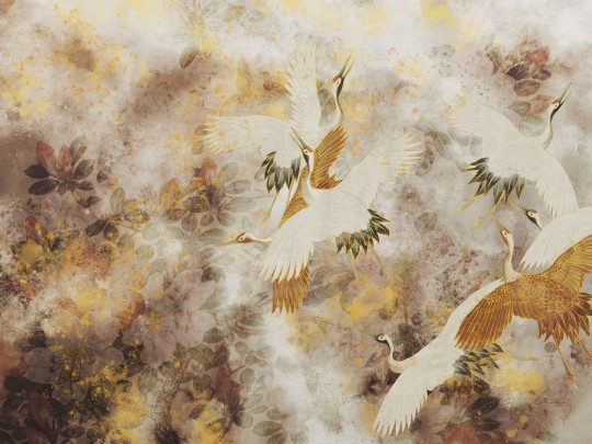 Wall Art Originals Beige Tsuru - mural żurawie