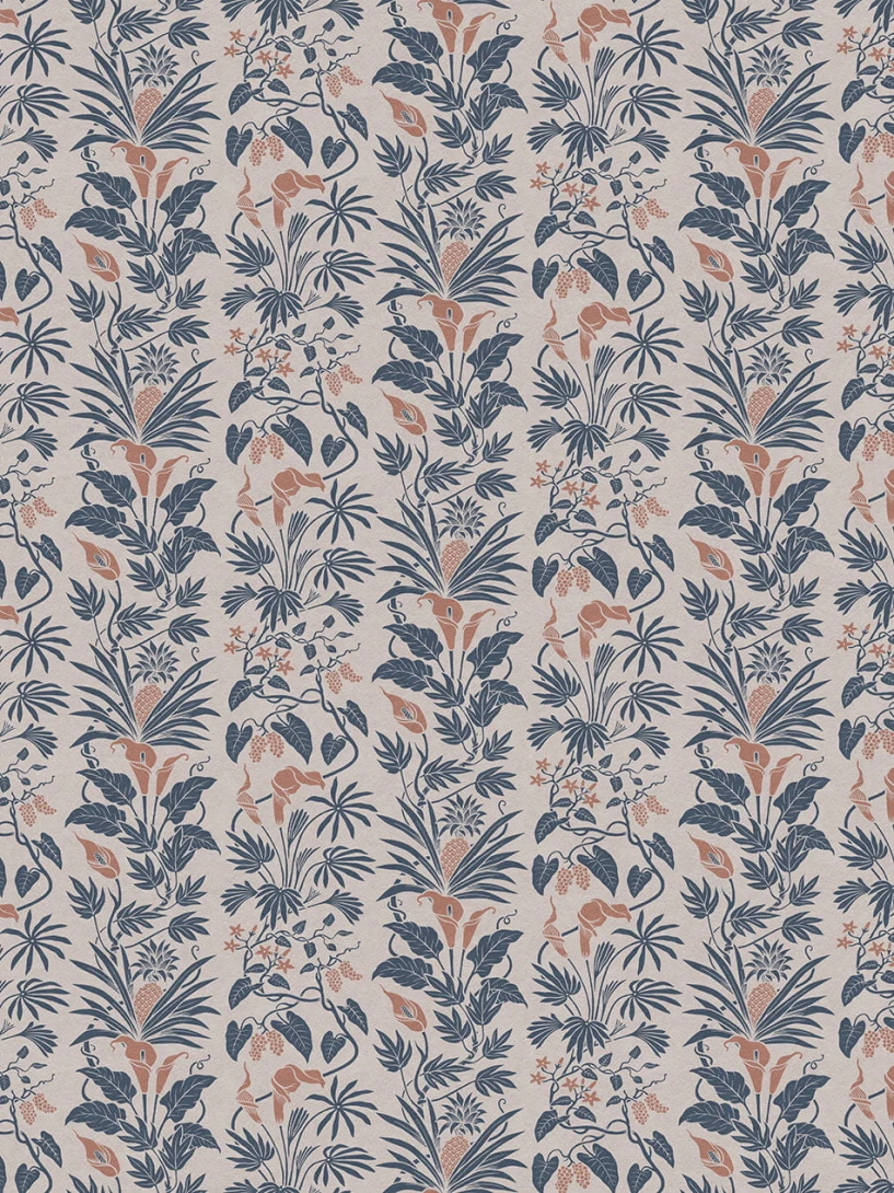 Divine Savages DVS137 Little Botanize Terracotta Blue - tapeta roślinna