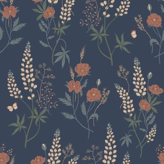 Sandberg S10185 Villa Dalaro II Emma Classic Blue - tapeta z motywem łąki i kwiatów