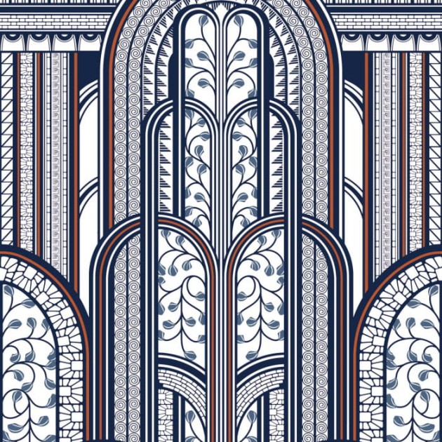 Casadeco 85876543 1930 Panoramique Paravent Bleu Cuivre - mural geometryczny