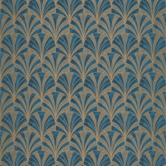Casadeco 85736313 1930 Palmette Bleu - tapeta palmy w stylu art-deco