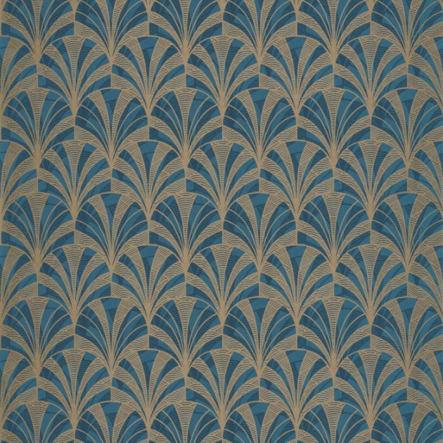 Casadeco 85736313 1930 Palmette Bleu - tapeta palmy w stylu art-deco