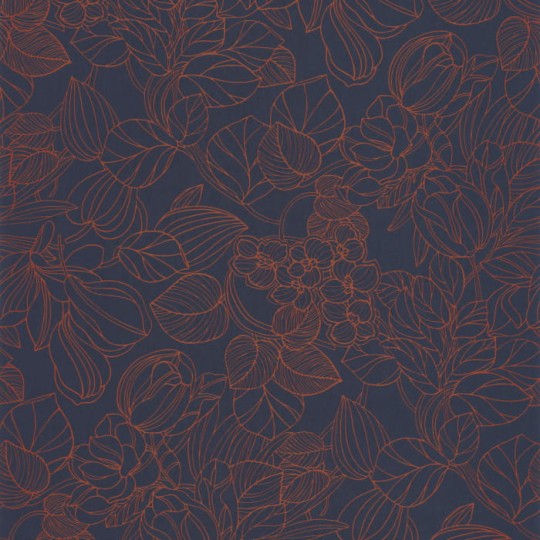 Casadeco 85726526 1930 Gravure Bleu Cuivre - tapeta z zarysami roślin