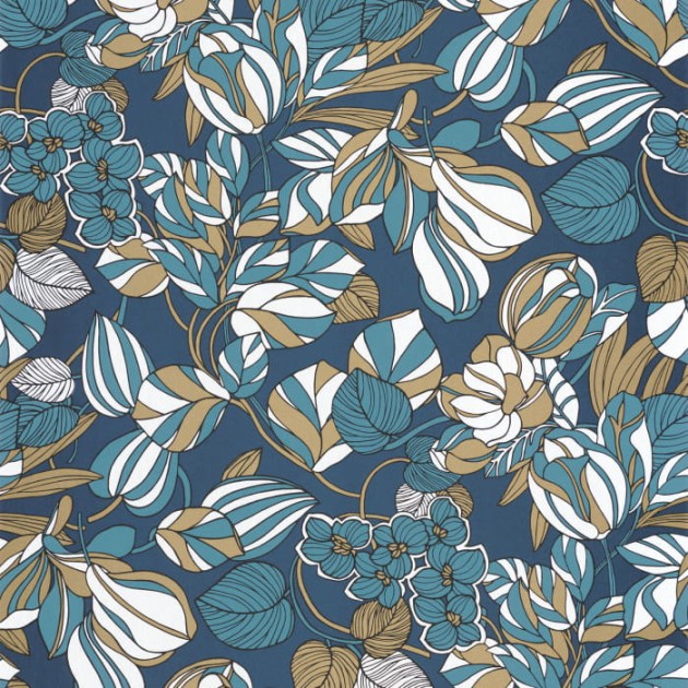 Casadeco 85716306 1930 Tulipe Bleu Or - tapeta roślinna