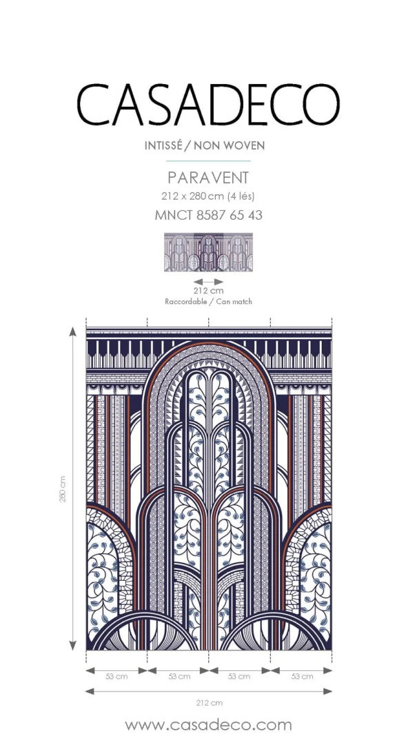 Casadeco 85876543 1930 Panoramique Paravent Bleu Cuivre - mural geometryczny