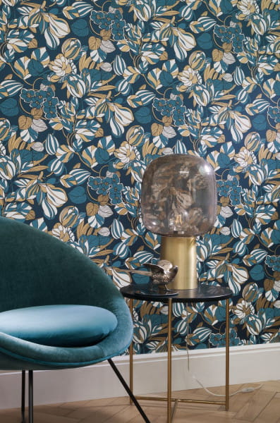 Casadeco 85716306 1930 Tulipe Bleu Or - tapeta roślinna