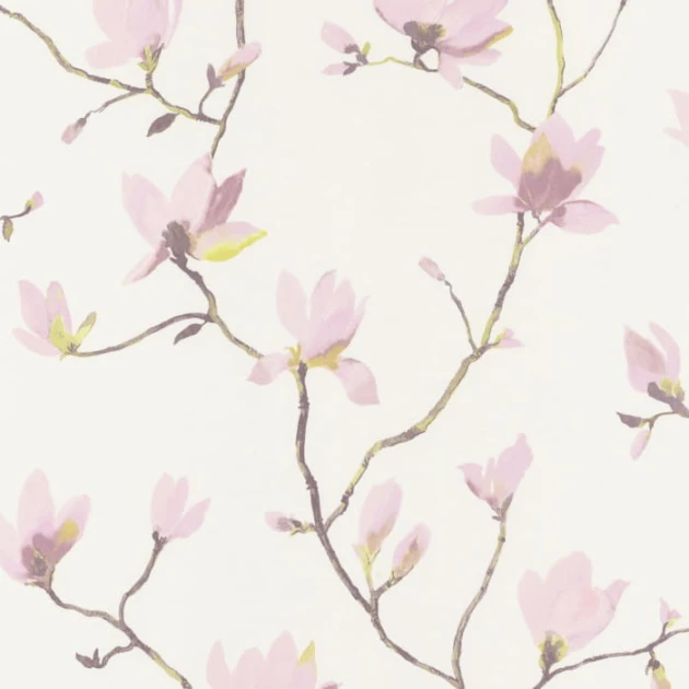 Casadeco 82365329 Florescence Suzhou Parme - tapeta w kwiaty magnolii