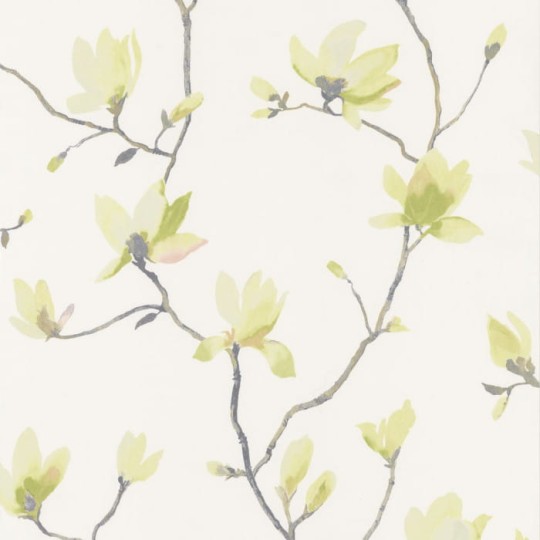 Casadeco 82367207 Florescence Suzhou Vert - tapeta w kwiaty magnolii