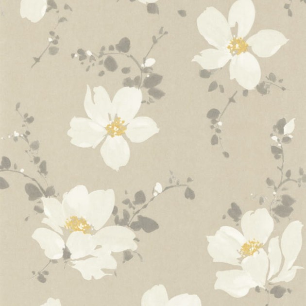 Casadeco 82321202 Florescence Sabatini Beige - tapeta w białe kwiaty na beżowym tle