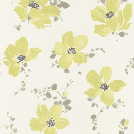 Casadeco 82327210 Florescence Sabatini Vert - tapeta w zielone kwiaty na białym tle