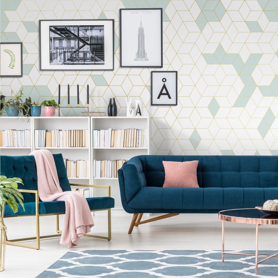 Wall Art Originals Shapes Fusion mint&gold - mural sześciany