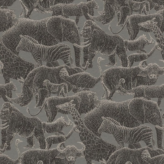 Rasch Textil 291598 Sakura - tapeta z motywem zebr, nosorożców, strusi, goryli, małp, tygrys, żyraf i słoni