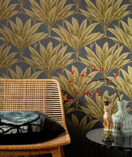 Rasch Textil 299891 Palmera - tapeta z motywem palm na lnianym tle