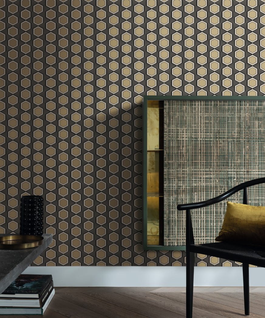 Rasch Textil 297811 Sensai HANIKAMU LAGUNA - geometryczna tapeta z motywem heksagonów