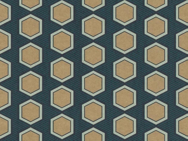 Rasch Textil 297842 Sensai HANIKAMU EMERALD & GOLD - geometryczna tapeta z motywem heksagonów