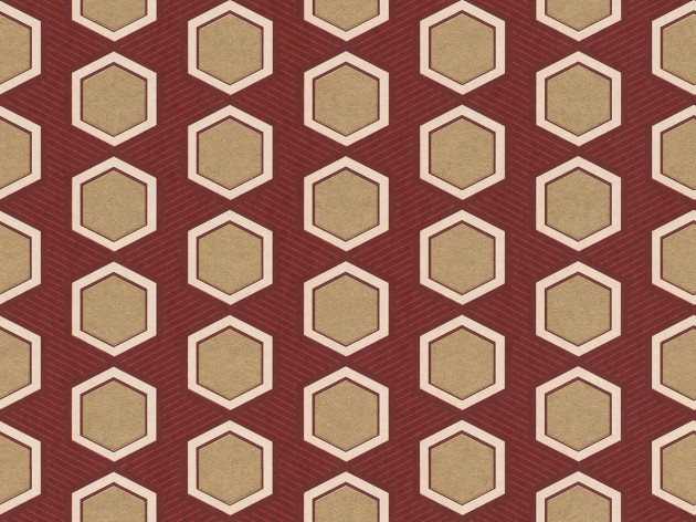 Rasch Textil 297859 Sensai HANIKAMU CAPSICUM RED & GOLD - geometryczna tapeta z motywem heksagonów