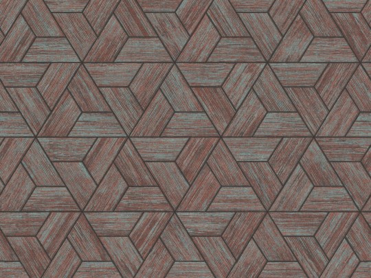 Rasch Textil 297873 Sensai ORIGAMI TEAL & METALLIC RED - geometryczna tapeta z motywem origami