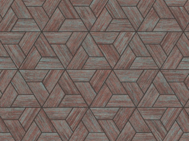 Rasch Textil 297873 Sensai ORIGAMI TEAL & METALLIC RED - geometryczna tapeta z motywem origami