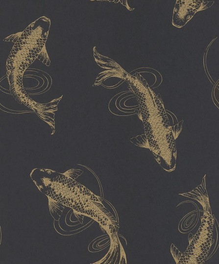 Rasch Textil 297989 Sensai KOI BLACK & GOLD - japońska tapeta z motywem ryb koi
