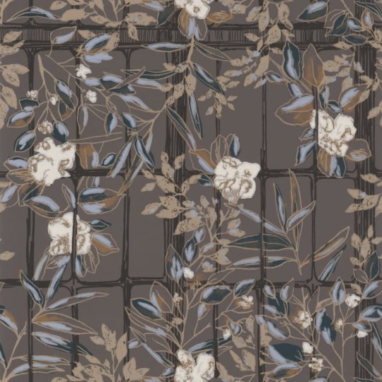 Casadeco 85239262 Jardins Suspendus Camelia Marron - tapeta zimowy ogród