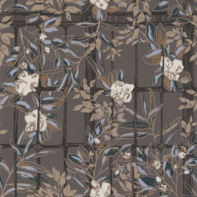 Casadeco 85239262 Jardins Suspendus Camelia Marron - tapeta zimowy ogród