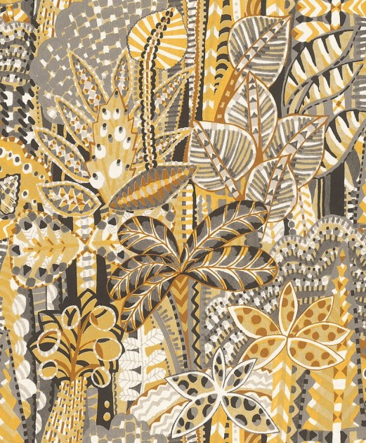 Rasch Textil 300061 Samoa TAFUA YELLOW & GREY - tropikalna tapeta z motywem palm, liści i kwiatów