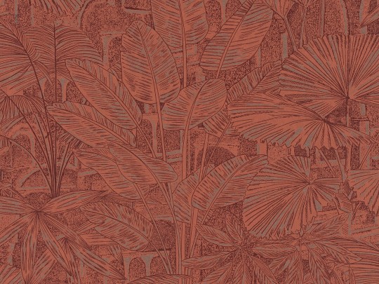 Rasch Textil 300122 Samoa APIA RED - tropikalna tapeta z motywem liści