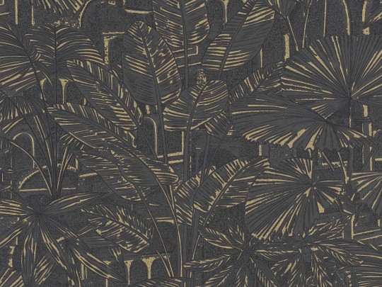 Rasch Textil 300139 Samoa APIA BLACK & GOLD - tropikalna tapeta z motywem liści