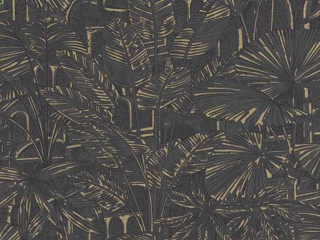 Rasch Textil 300139 Samoa APIA BLACK & GOLD - tropikalna tapeta z motywem liści