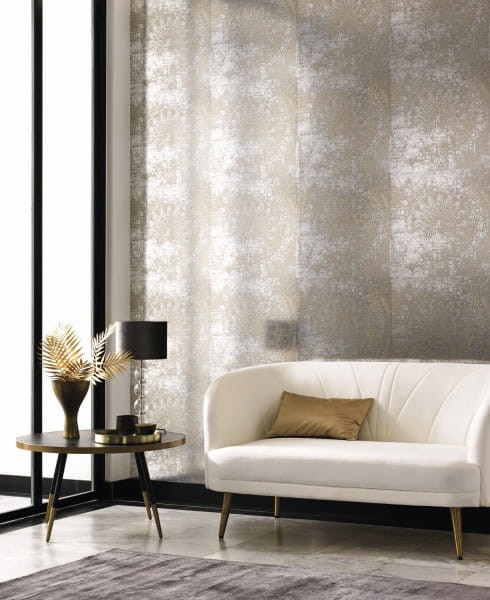 Casadeco 86042237 Montsegur Palais Beige Argent - tapeta z motywem pałacowych wzorów